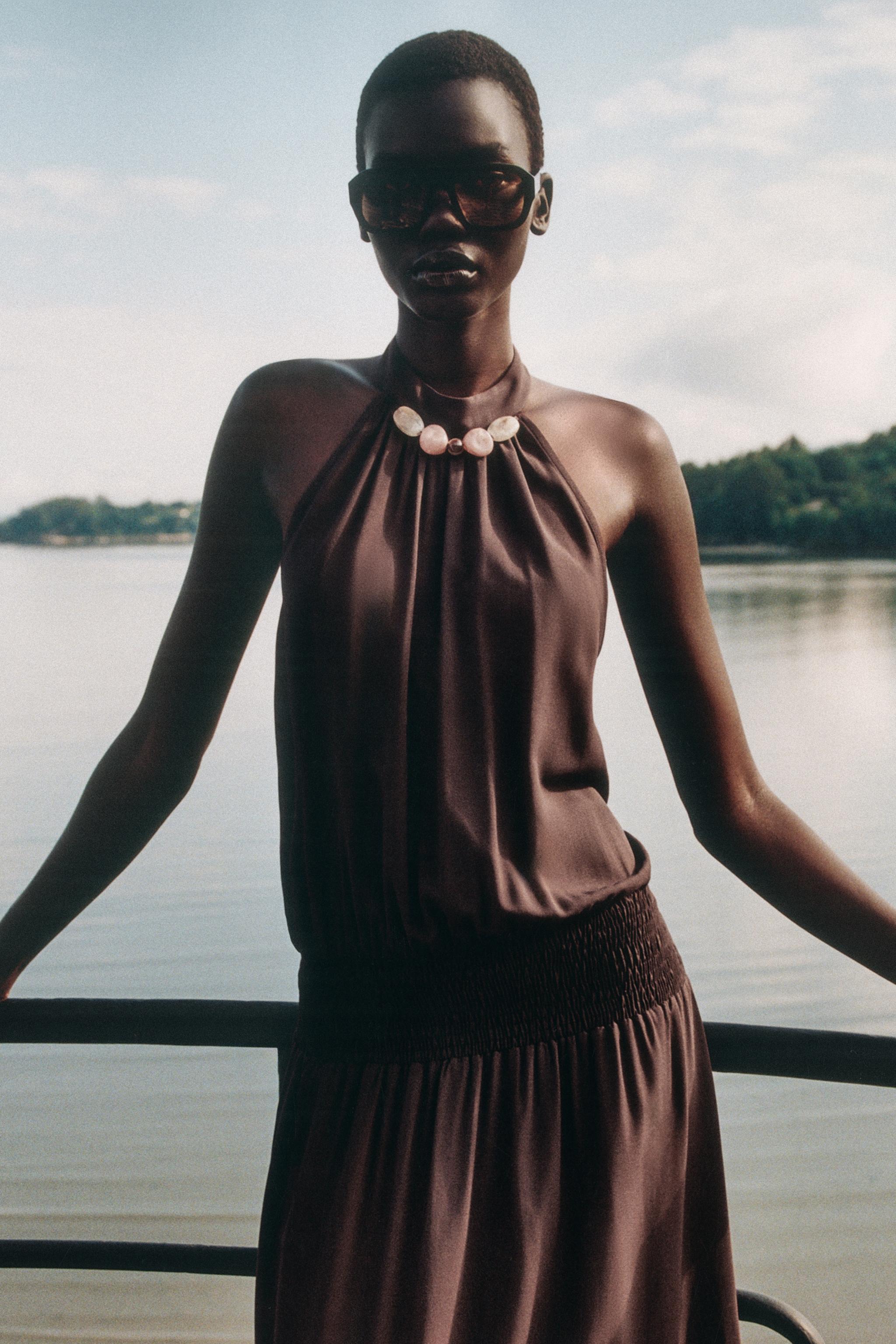 BEADED HALTER DRESS